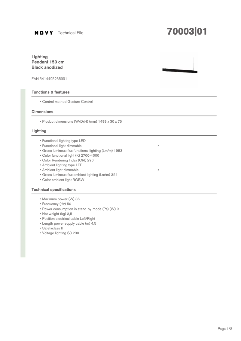 First page image of the manual for Pendant 70003