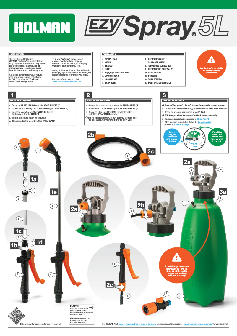 Page 1 of the manual User Manual Holman EzySpray 5L