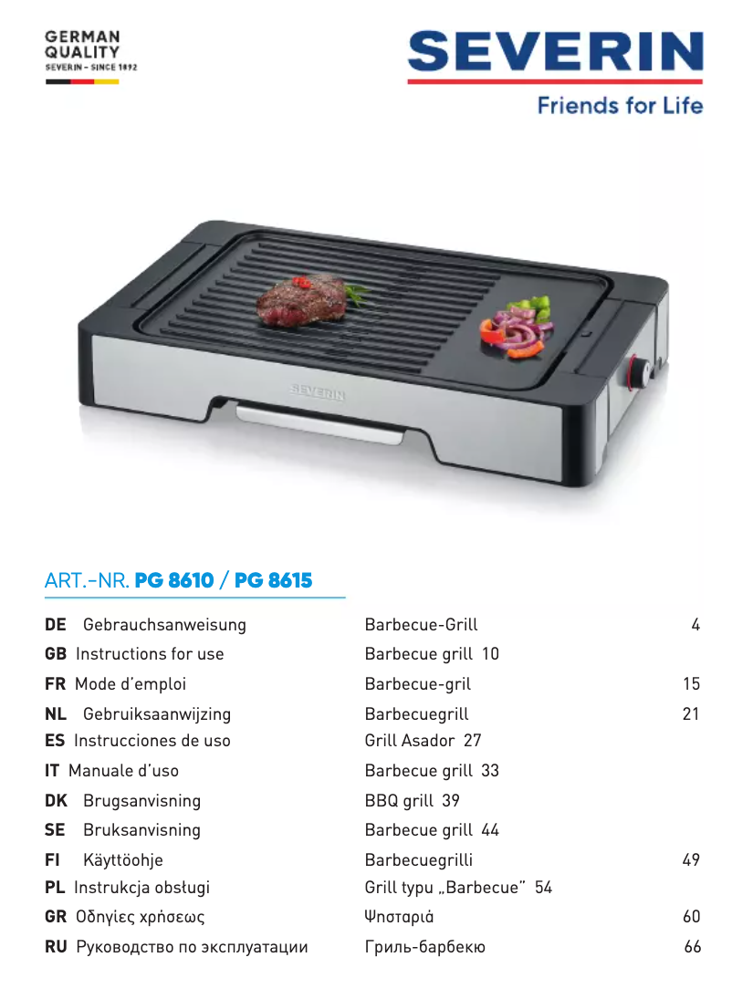 Page 1 de la notice Manuel utilisateur Severin PG 8615