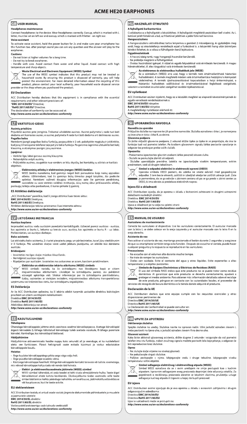 Page 1 de la notice Manuel utilisateur Acme HE20