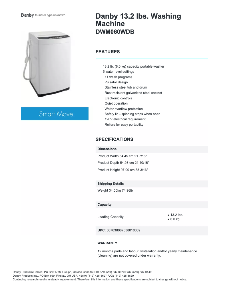 First page image of the manual for DWM060DB