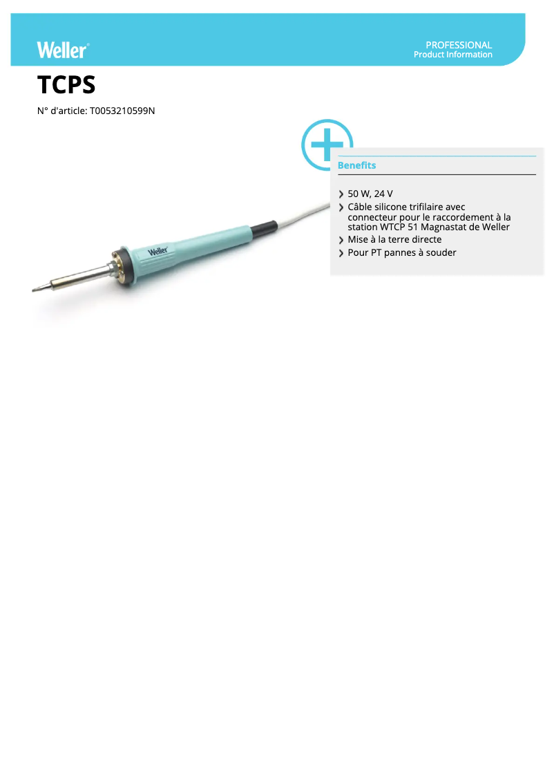 Page 1 of the manual Technical Sheet Weller TCPS