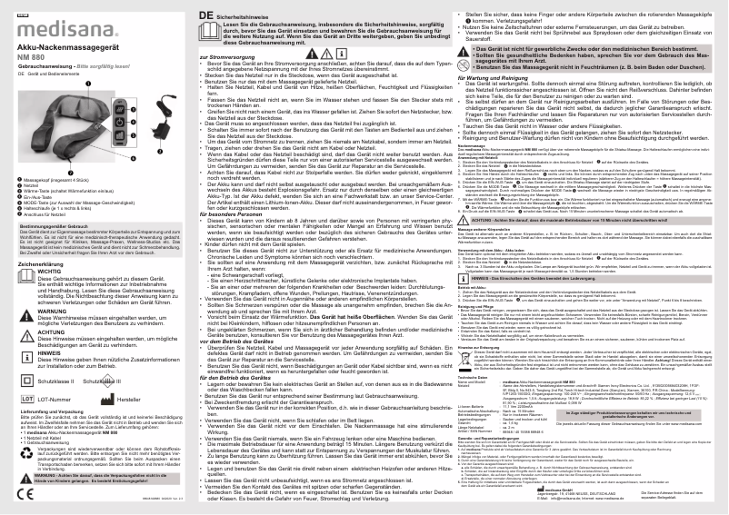 Page 1 of the manual User Manual Medisana Shiatsu NM 880