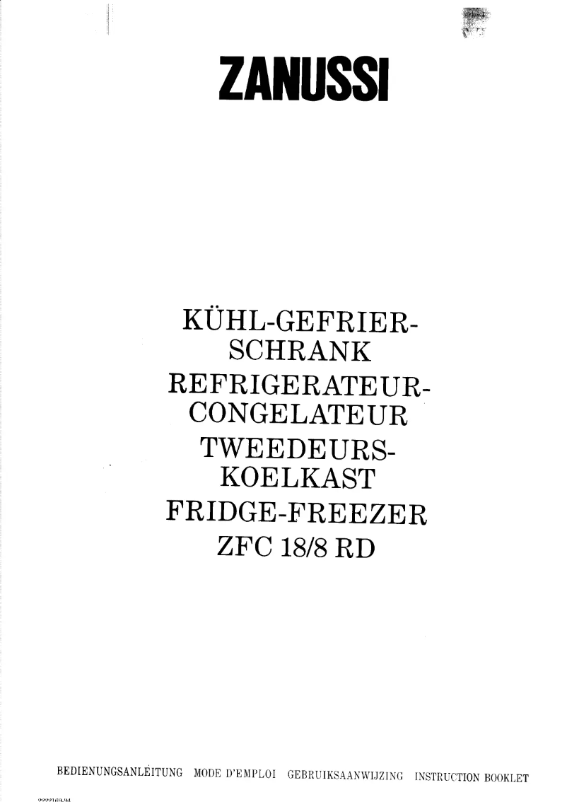 Page 1 of the manual User Manual Zanussi ZFC 18/8 k