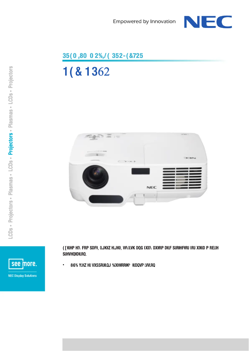Page 1 of the manual Technical Sheet NEC NP62