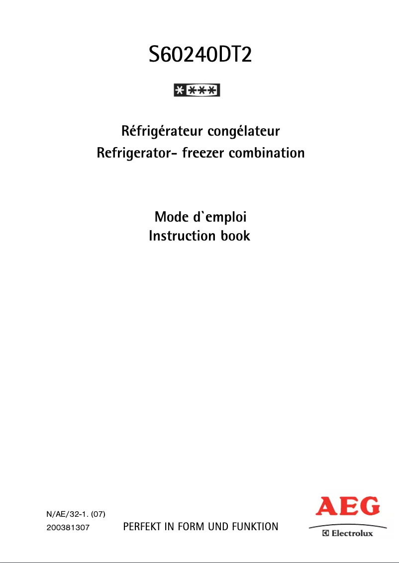 Page 1 de la notice Manuel utilisateur AEG-Electrolux 60240 DT2
