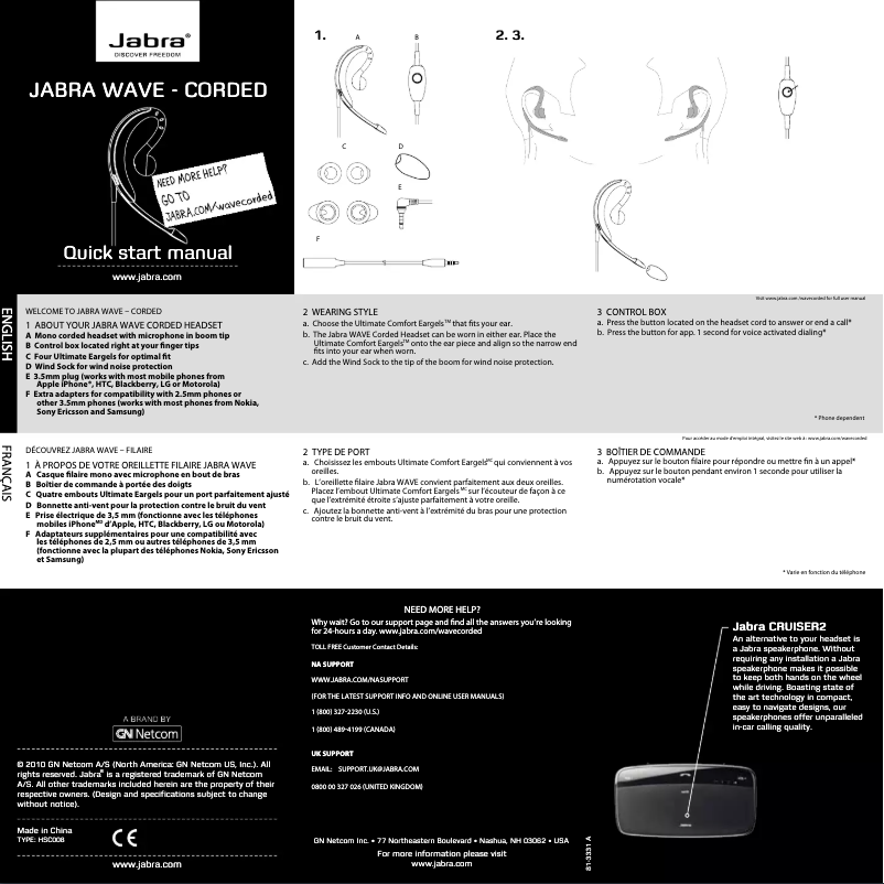 Page 1 of the manual User Manual Jabra Wave Corded