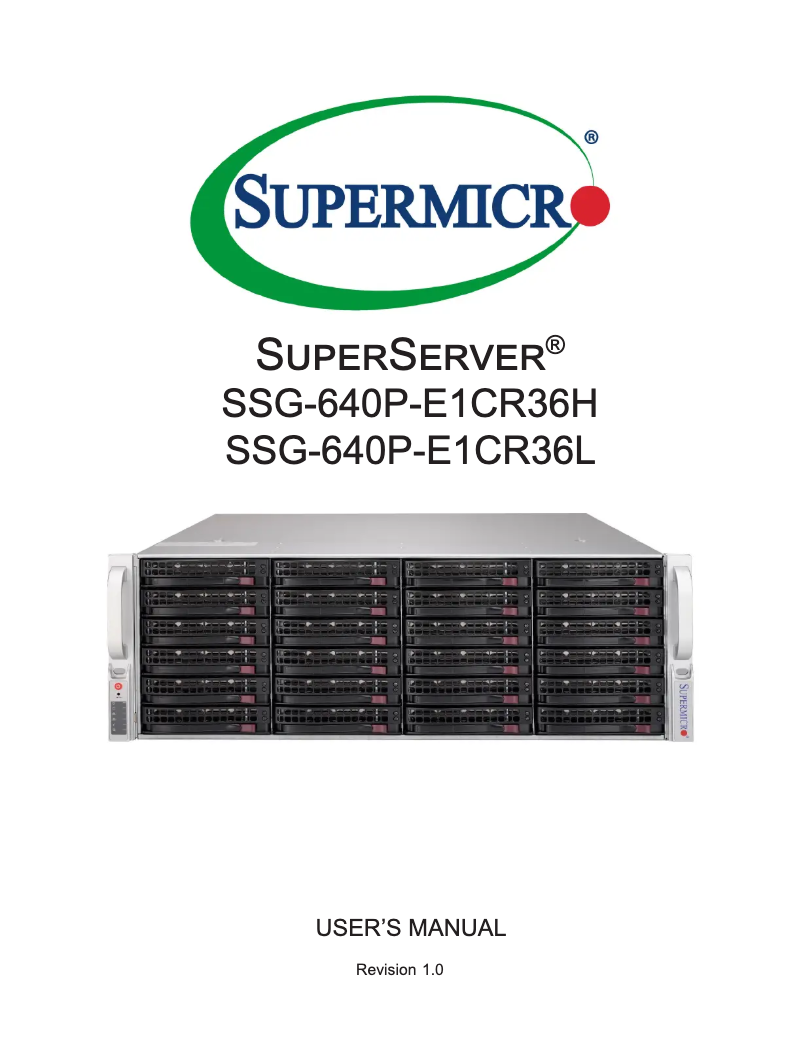 First page image of the manual for SuperServer SSG-640P-E1CR36L