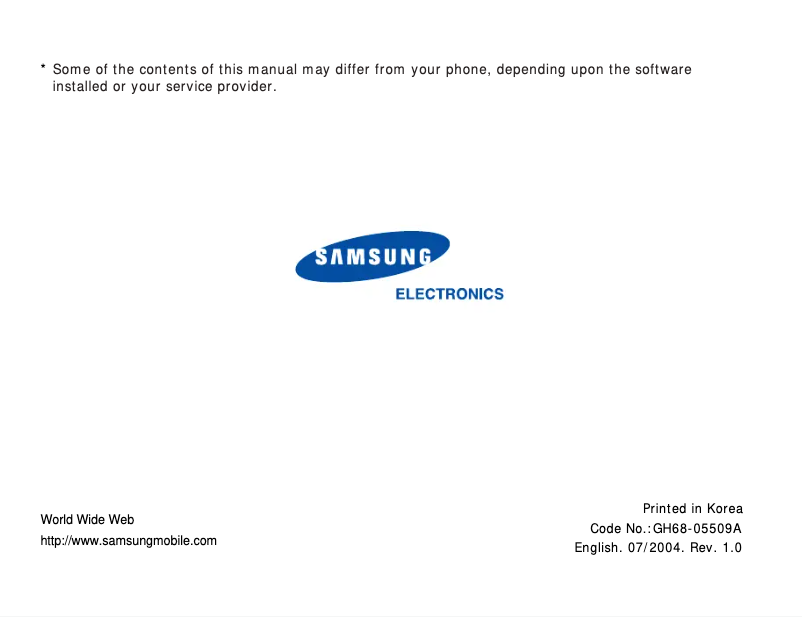 Page 1 of the manual User Manual Samsung SGH-Z105M