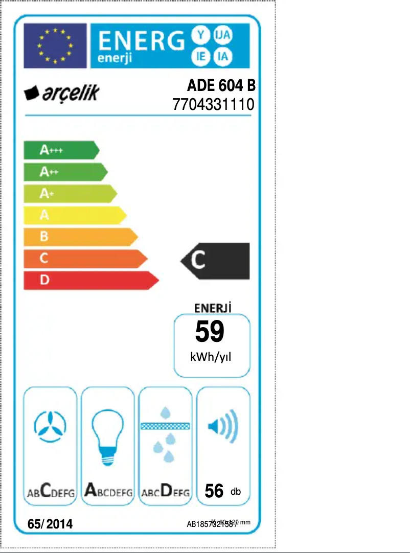 Page 1 of the manual Energy Label Arçelik ADE 604 B