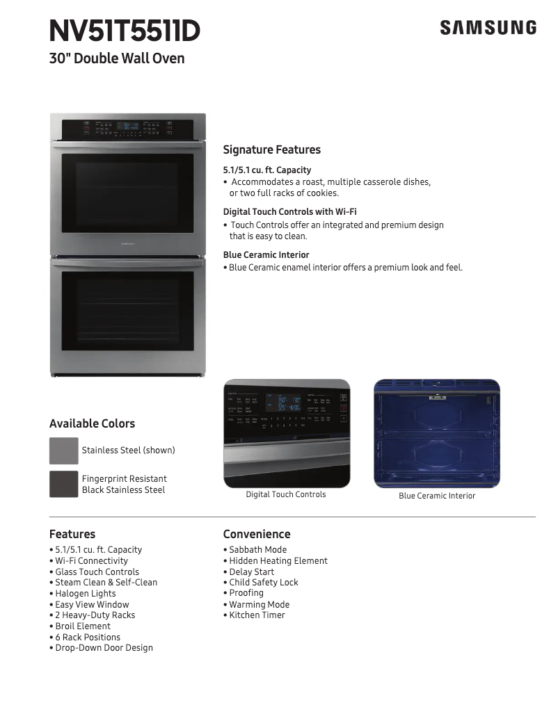 Page 1 of the manual Technical Sheet Samsung NV51T5511DG