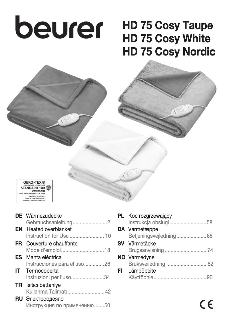 Page 1 of the manual User Manual Beurer HD 75 Cosy