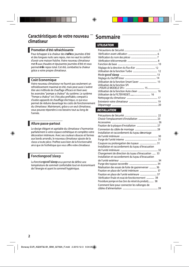 First page image of the manual for AQ09ESPN