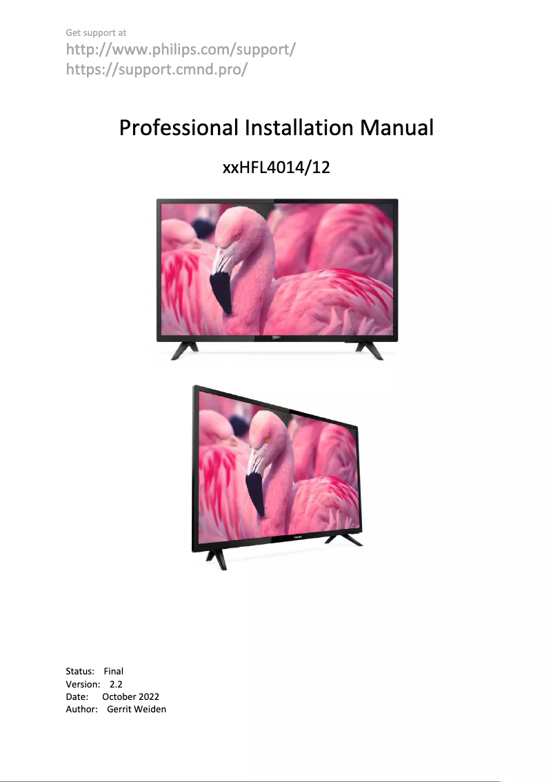 Page 1 of the manual Installation Guide Philips 43HFL4014