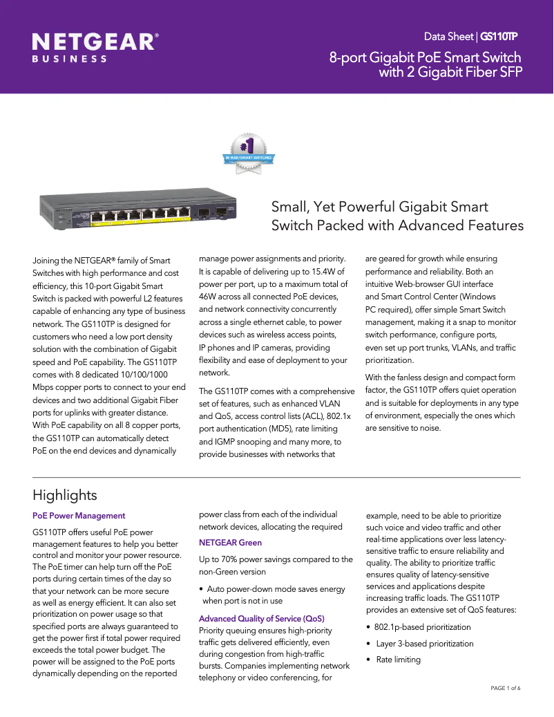 First page image of the manual for GS110TPv2