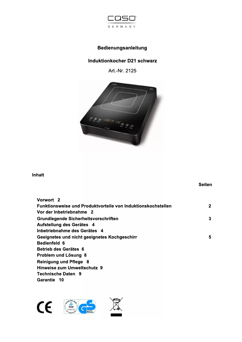 Page 1 of the manual User Manual Caso D21