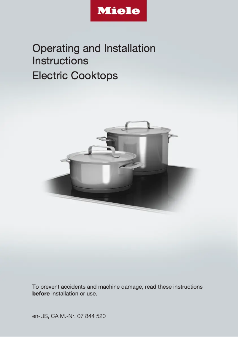 Page 1 of the manual Installation Guide Miele KM 5621 208V