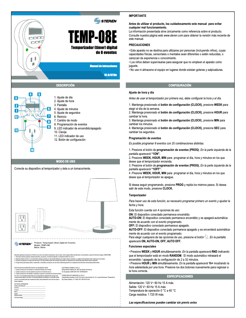 Page 1 of the manual User Manual Steren TEMP-08E