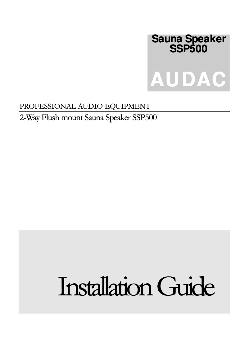Page 1 of the manual User Manual Audac SSP500