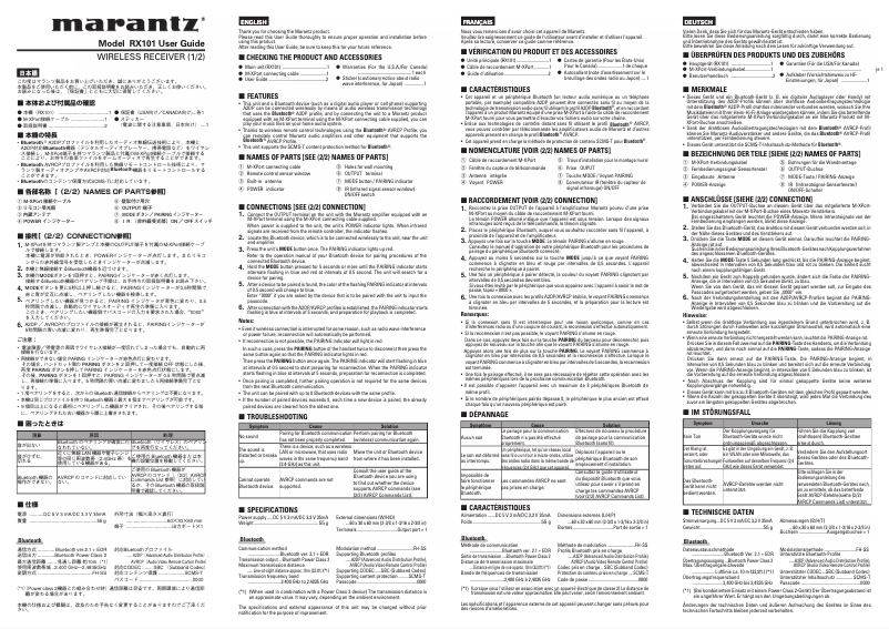 Page 1 of the manual User Manual Marantz RX101