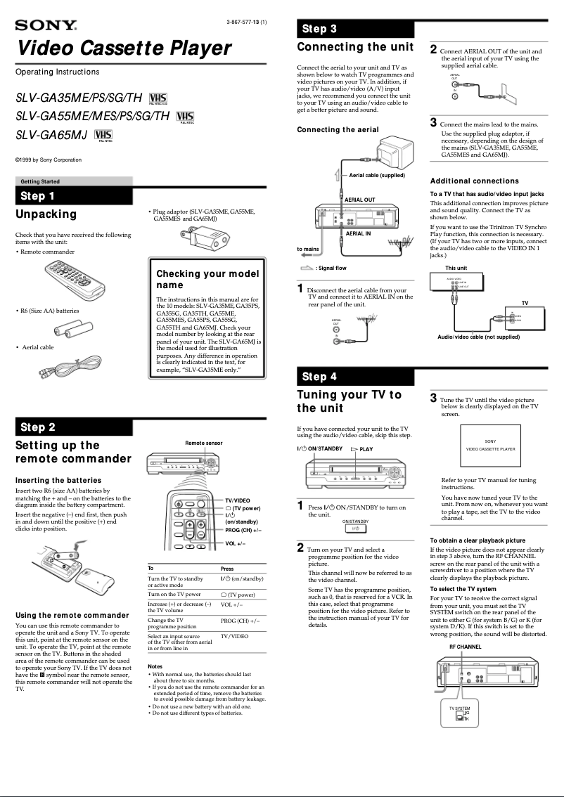 Page 1 of the manual User Manual Sony SLV-GA55TH