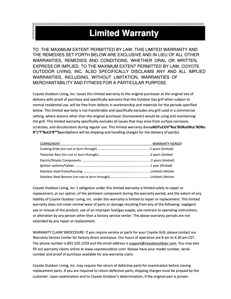 Page 1 of the manual Warranty Information Coyote C2SL30NG-FS