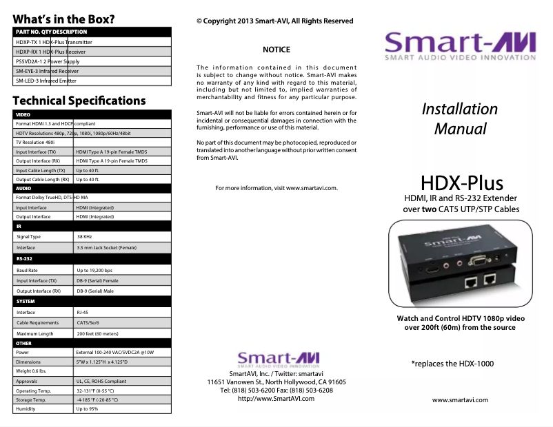 Page 1 of the manual User Manual Smart-AVI HDX-PlusS