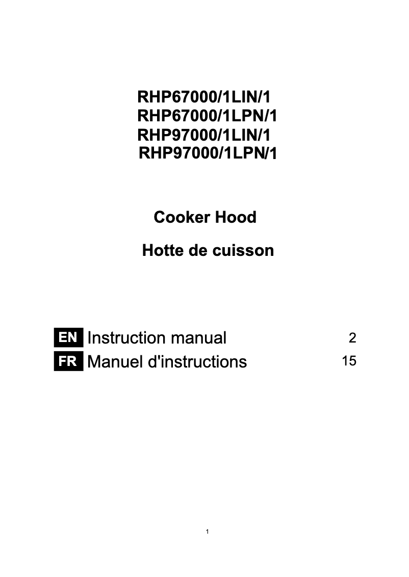 Page 1 of the manual User Manual Rosieres RHP67000/1LPN/1