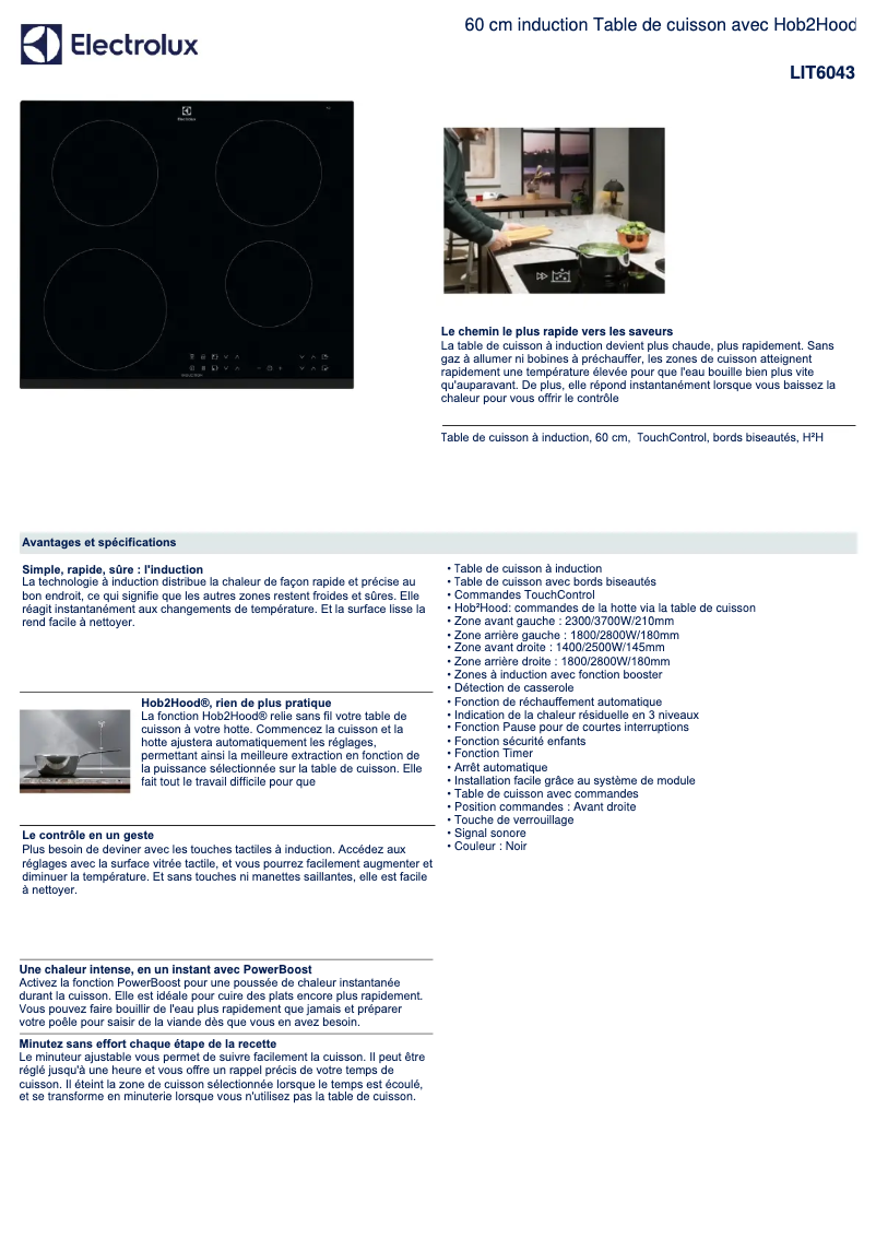 Page 1 of the manual Technical Sheet Electrolux LIT6043