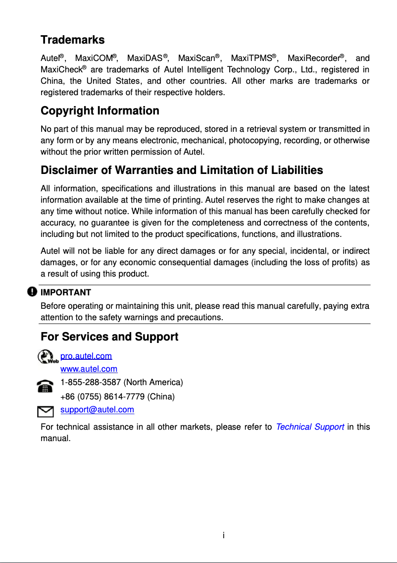 Page 1 of the manual User Manual Autel MaxiCOM MK906S PRO-TS