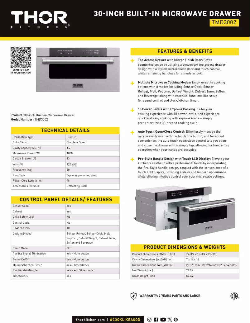 Page 1 of the manual Technical Sheet Thor TMD2402