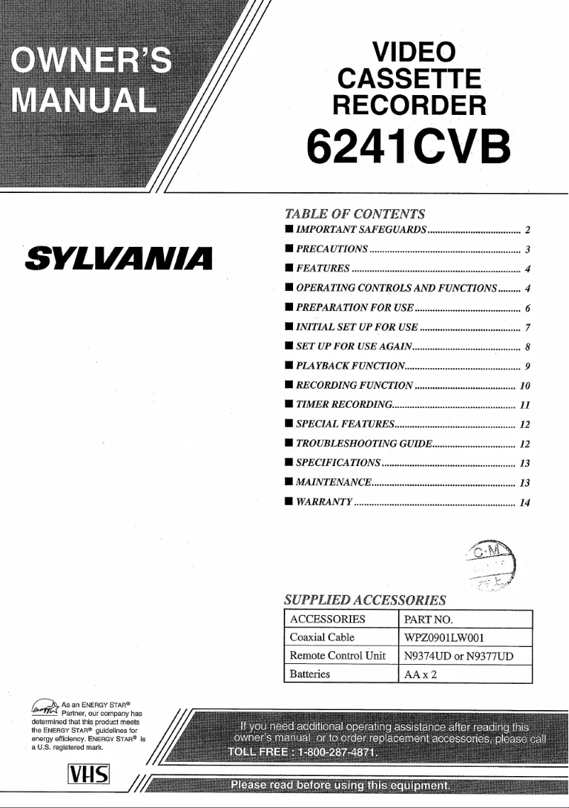 Page 1 of the manual User Manual Sylvania 6241CVB