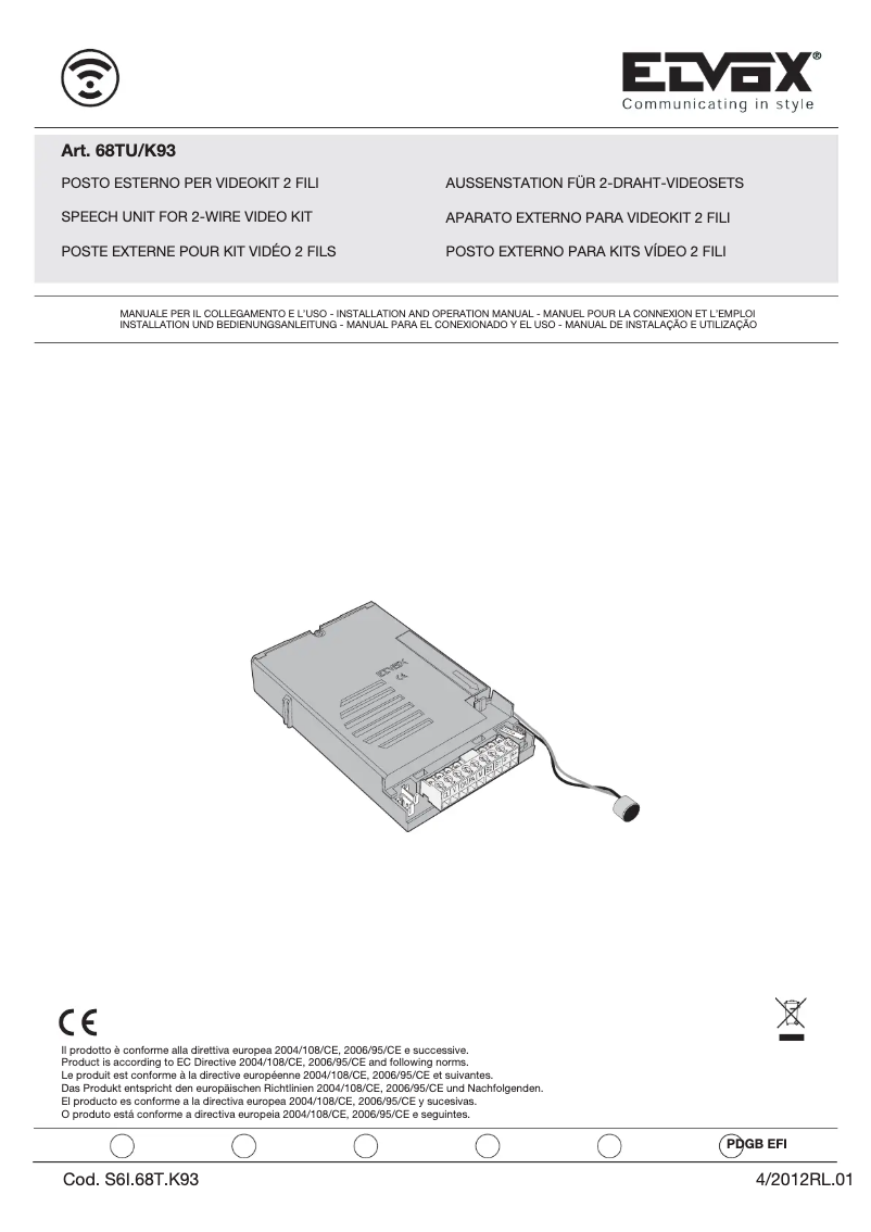 First page image of the manual for ELVOX 68TU/K93