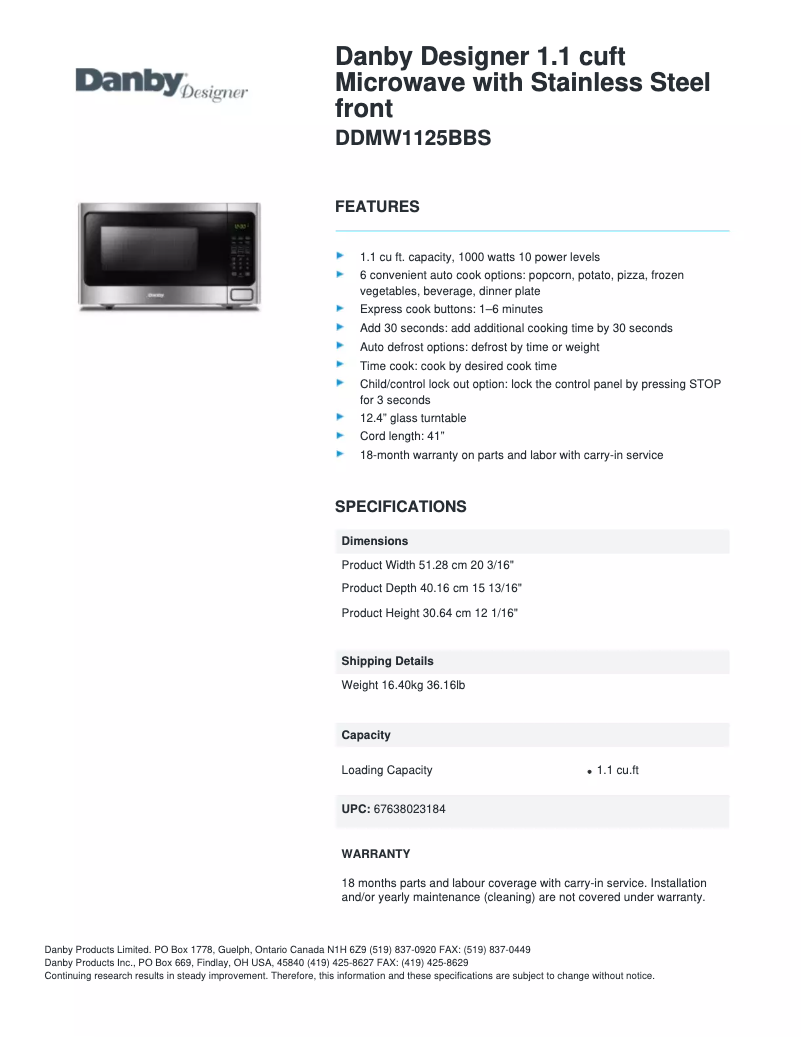 First page image of the manual for DDMW1125BBS