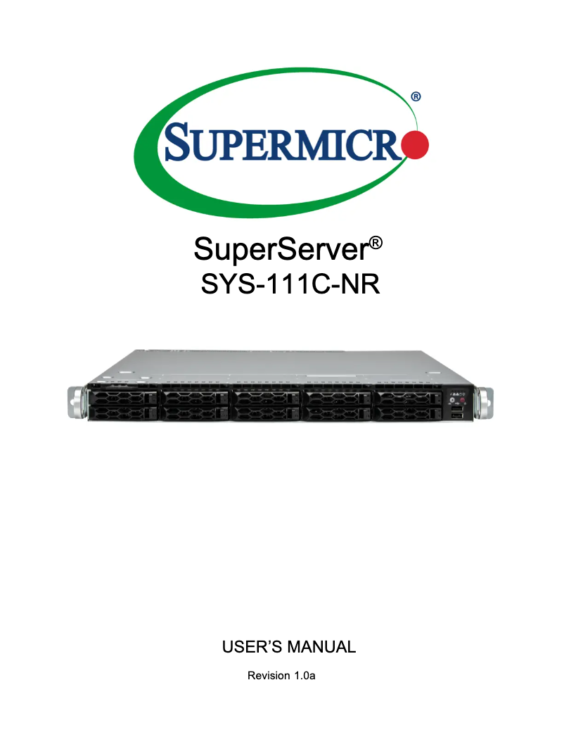 First page image of the manual for SuperServer SYS-111C-NR