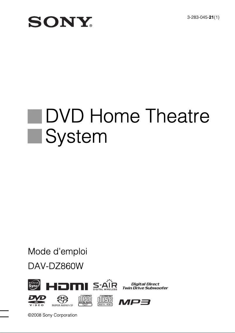 First page image of the manual for DAV-DZ860W