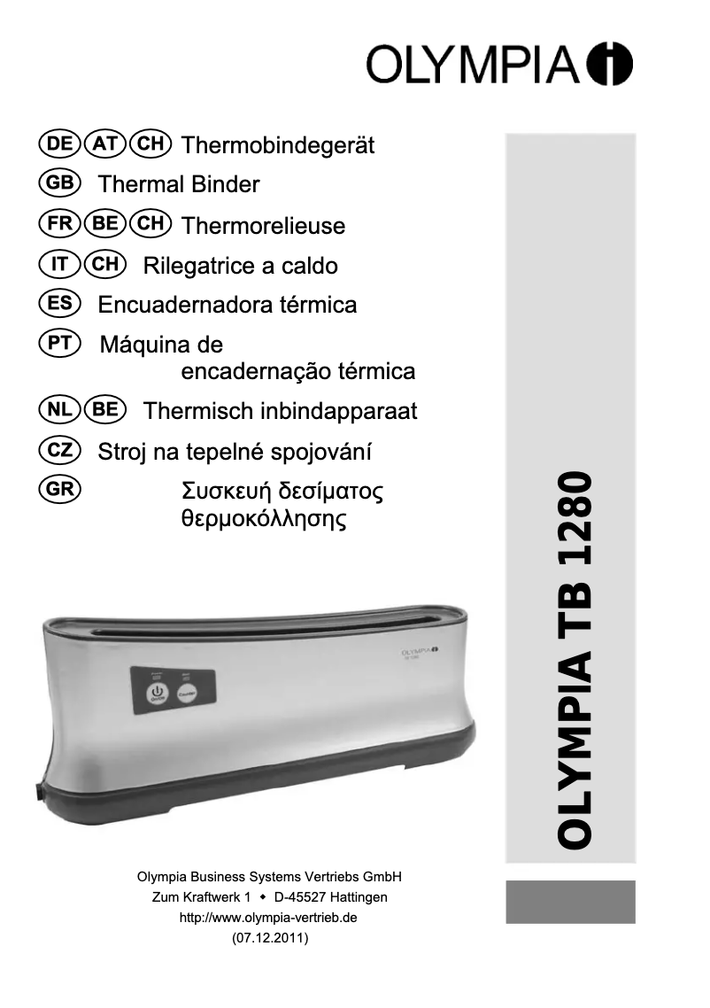 First page image of the manual for TB 1280
