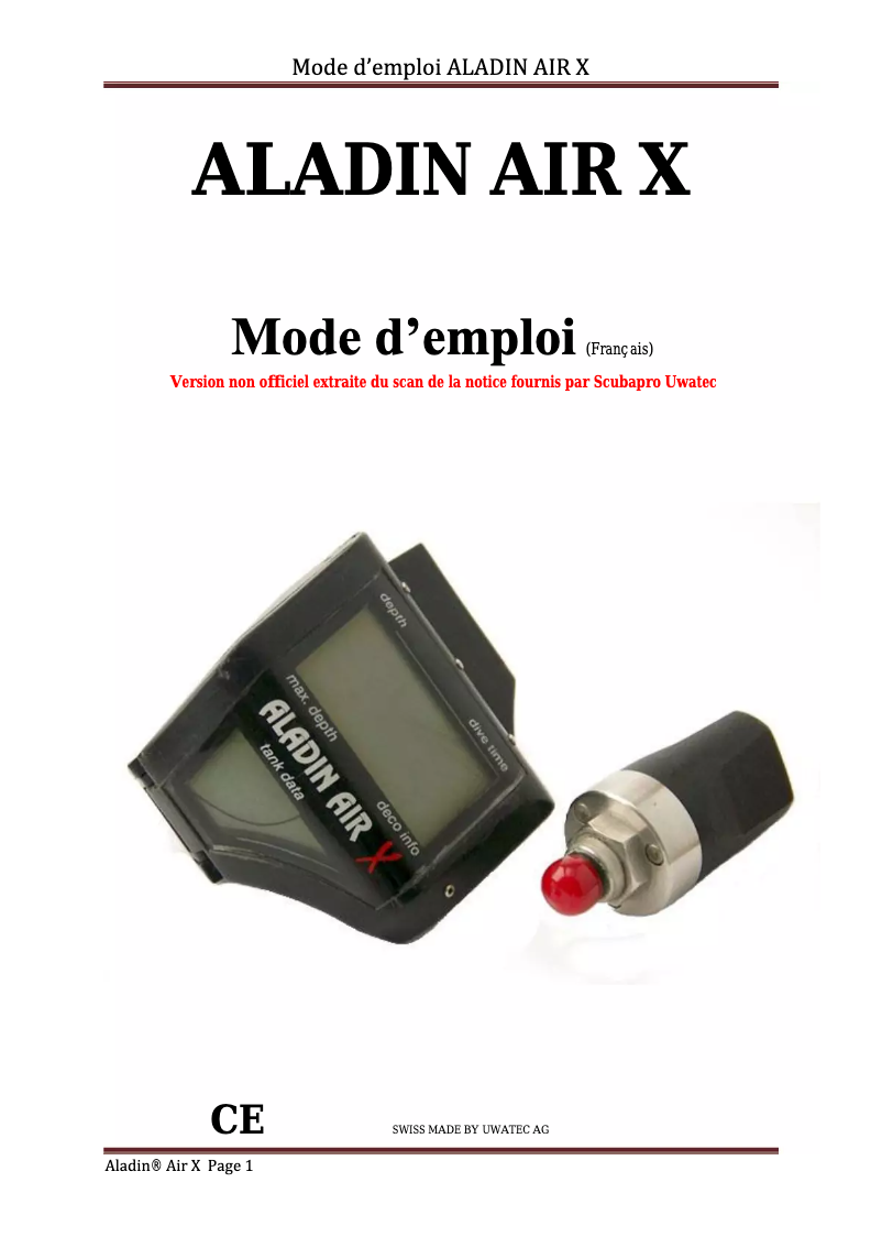 First page image of the manual for Aladin AIR X