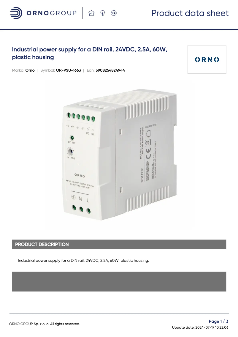 Image de la première page du manuel de l'appareil OR-PSU-1663