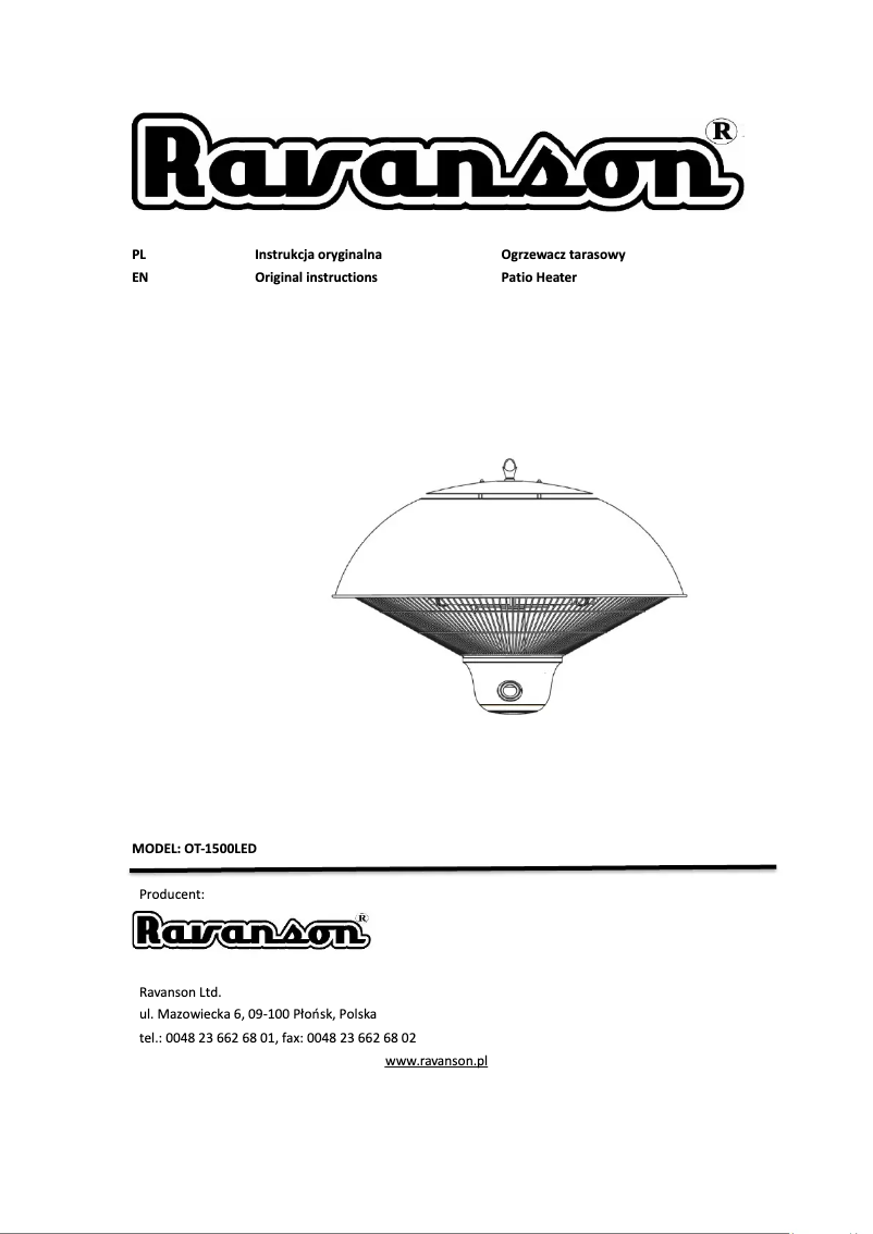 Page 1 of the manual User Manual Ravanson OT-1500LED