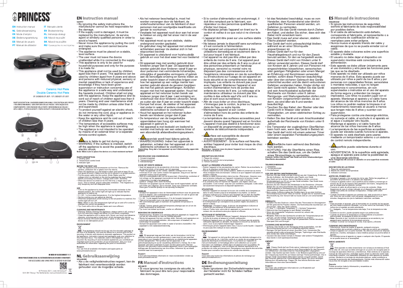 Page 1 of the manual User Manual Princess Double Ceramic Hot Plate 303021