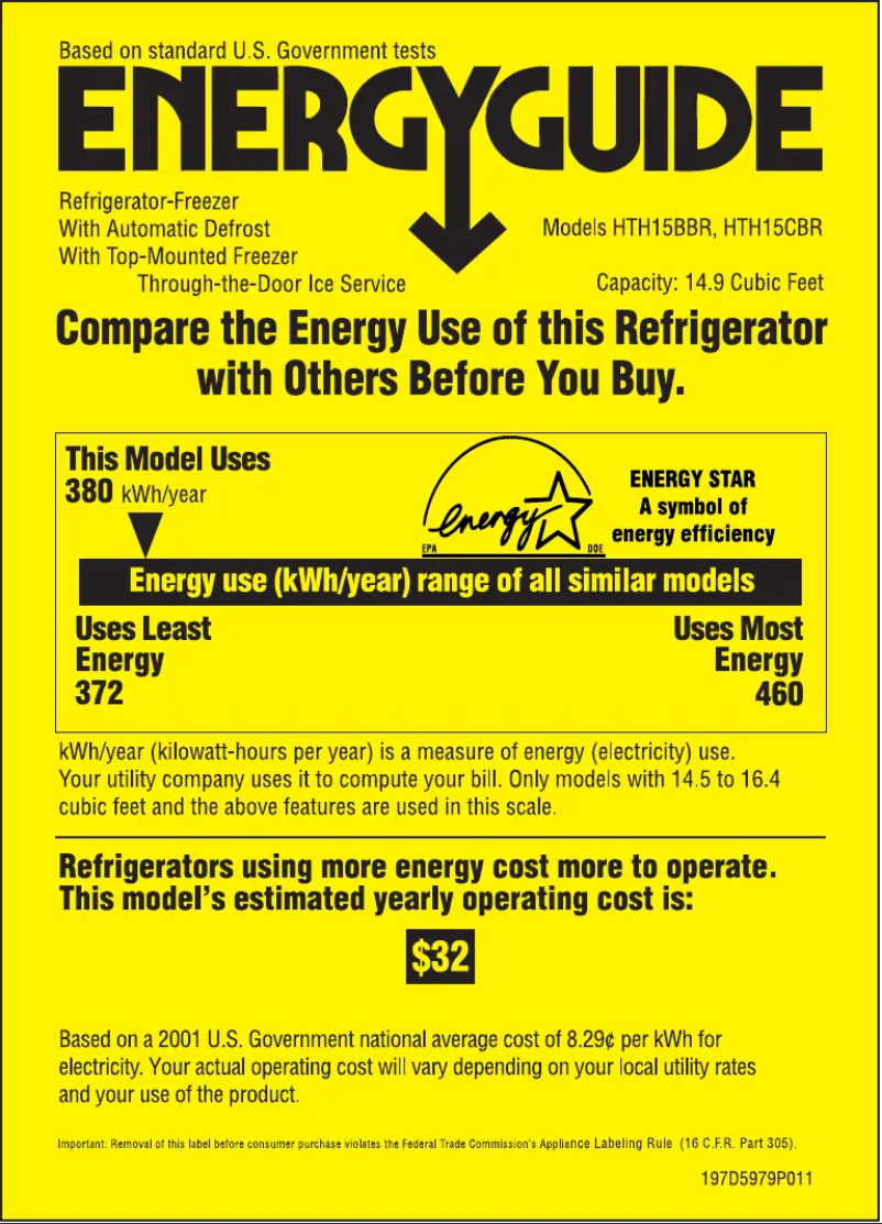 Page 1 of the manual Energy Label Hotpoint HTH15BBRLWW