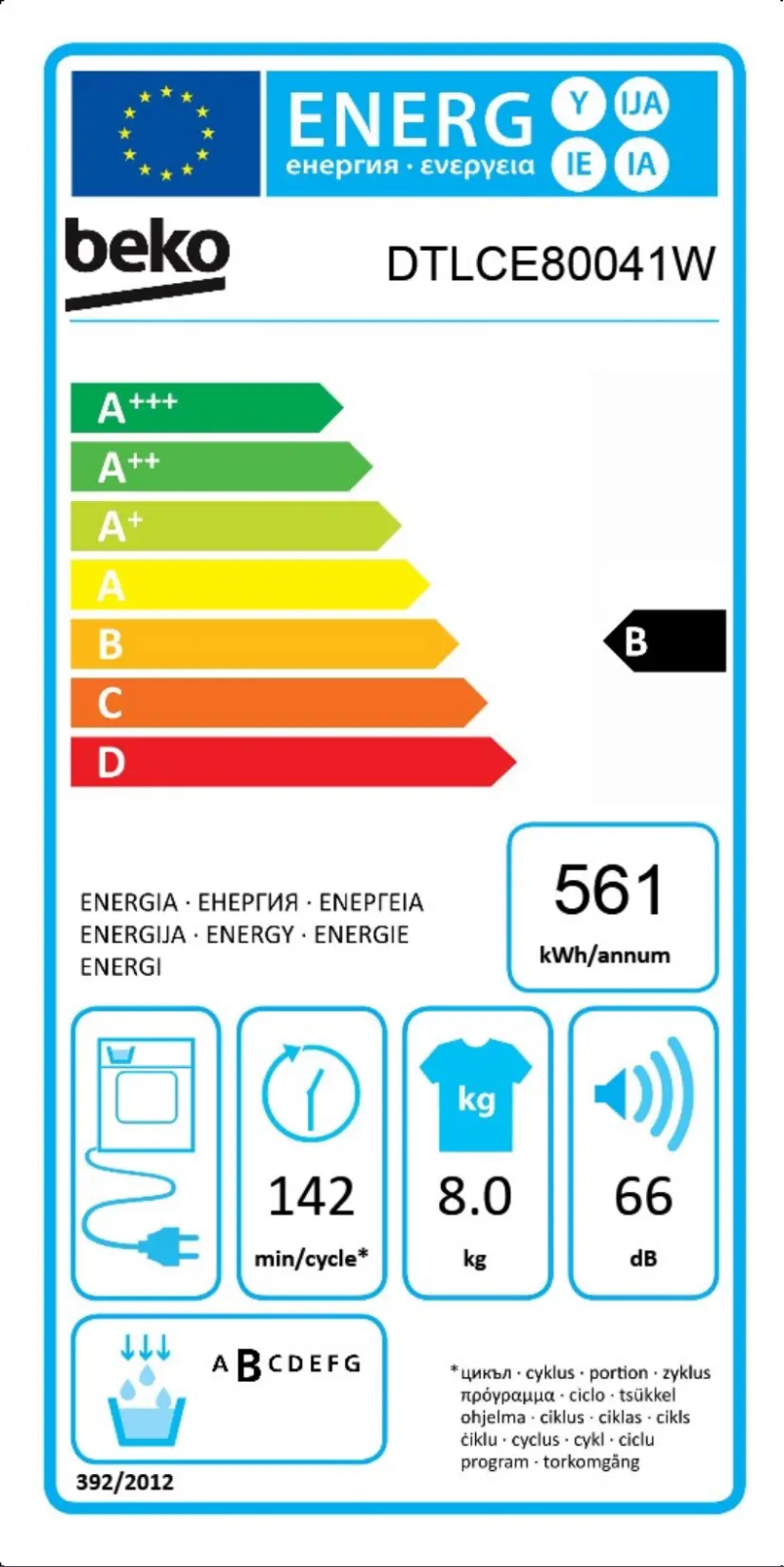 Page 1 of the manual Energy Label Beko DTLCE80041