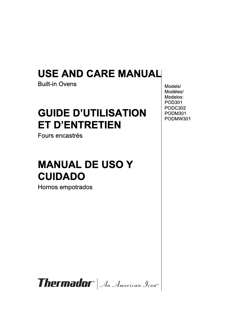 Page 1 of the manual User Manual Thermador POD301