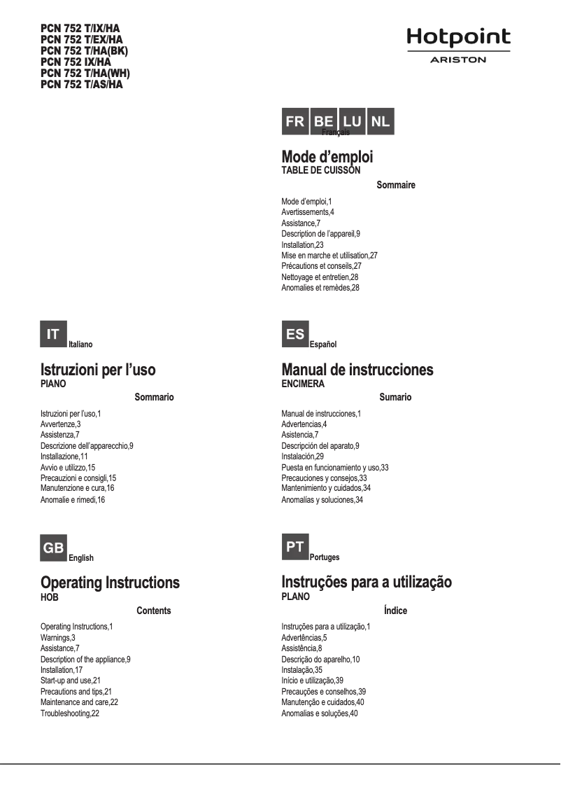 First page image of the manual for PCN 752 T/AS/HA