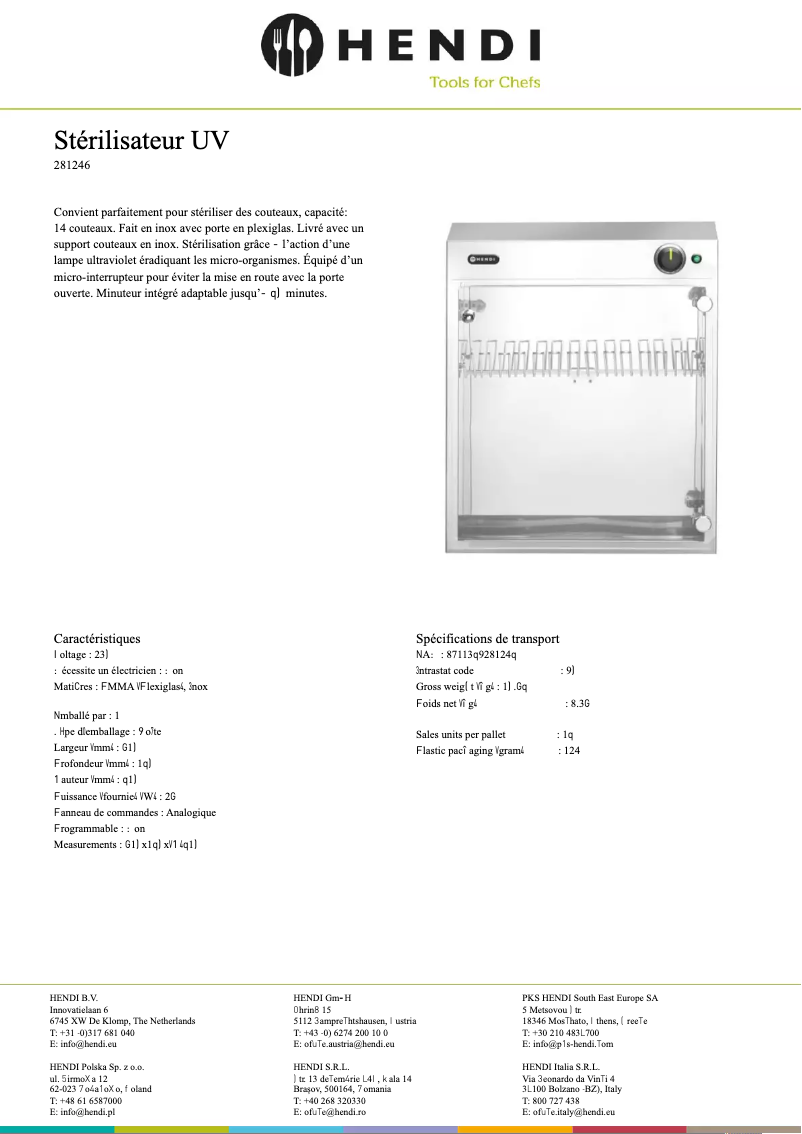 Page 1 of the manual Technical Sheet Hendi 281246