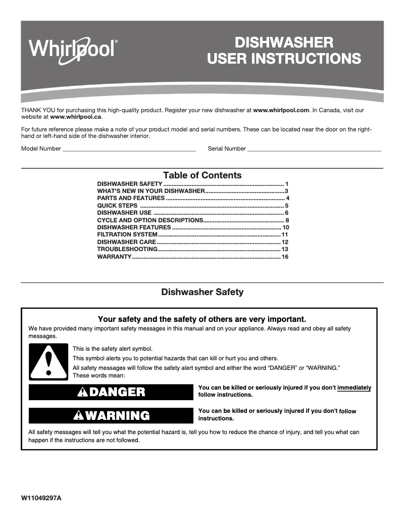 Page 1 of the manual Use and Maintenance Manual Whirlpool WDT710PAH