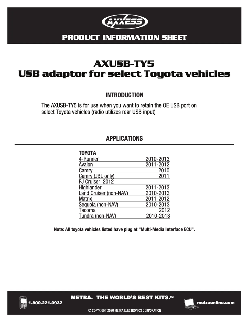 First page image of the manual for AXUSB-TY5