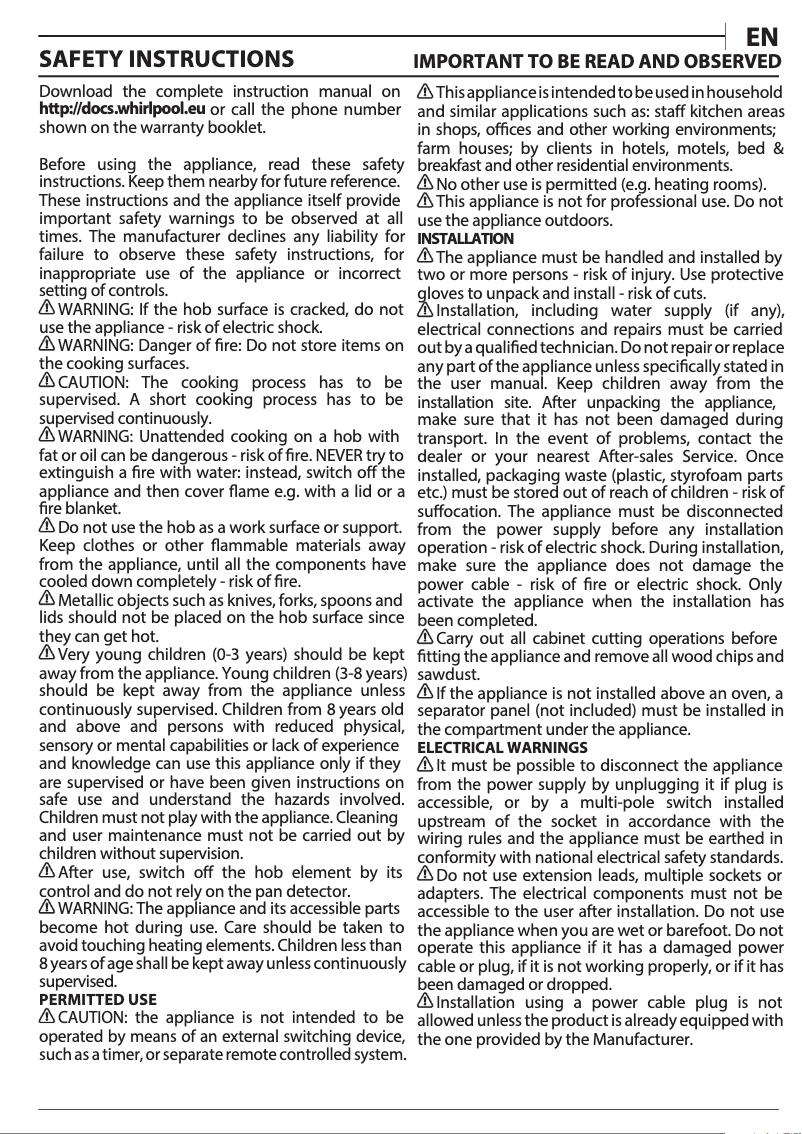 Page 1 of the manual Instruction Manual Whirlpool WF S9860 CPNE