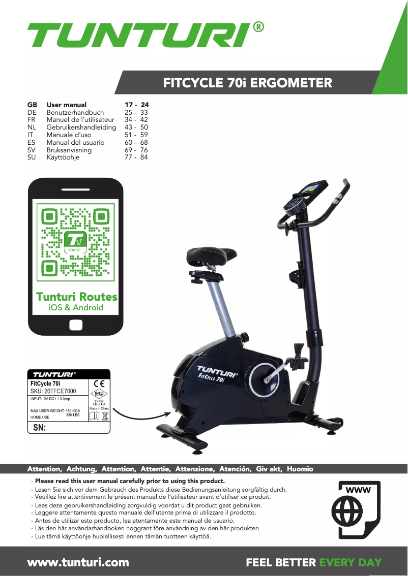 First page image of the manual for FitCycle 70i